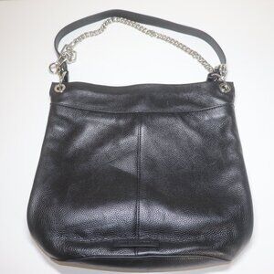Vince Camuto Black Pebbled Leather Bucket Shoulder Bag Removable Chain Strap